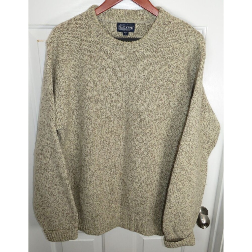 Vintage LANDS END Sweater Wool Blend Ragg Marled Knit Mens LG Made in USA